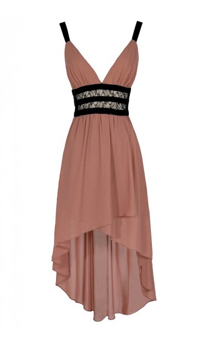 Maricela Shimmer Contrast High Low Dress in Taupe